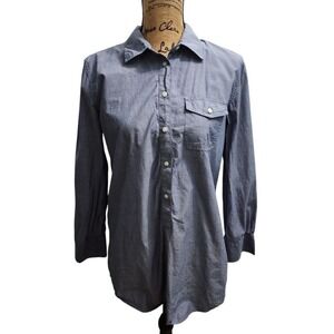 J.Crew Tunic Shirt Dress Long Sleeve‎ Button Down Pocket Blue Size S